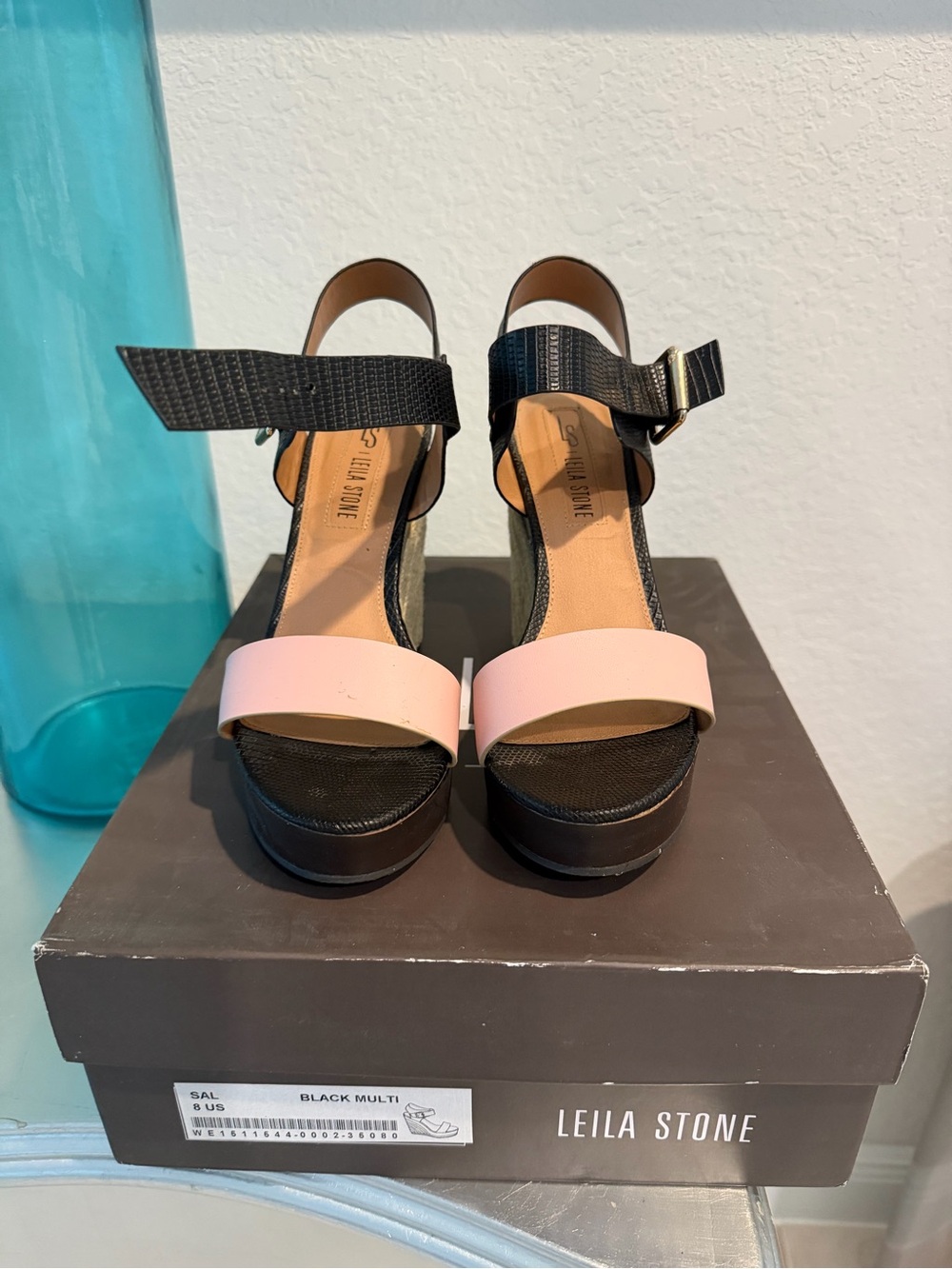 Leila Stone Black & Light Pink Platform Ankle-Strap Sandals
